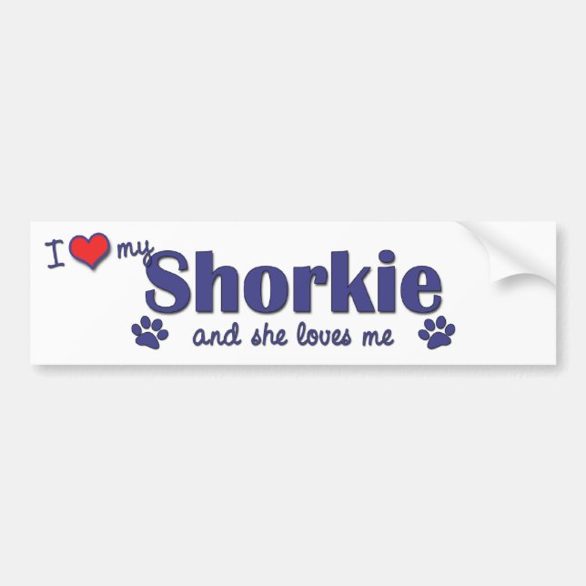 Pegatina Para Coche Amo mi Shorkie (el perro femenino) (Frente)