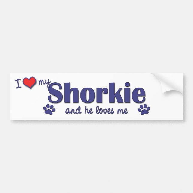 Pegatina Para Coche Amo mi Shorkie (el perro masculino) (Frente)
