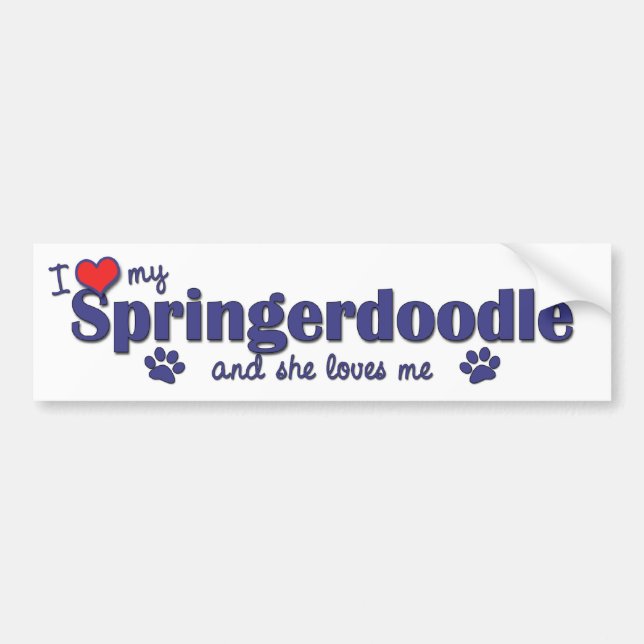 Pegatina Para Coche Amo mi Springerdoodle (el perro femenino) (Frente)