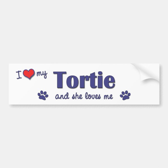 Pegatina Para Coche Amo mi Tortie (el gato femenino) (Frente)