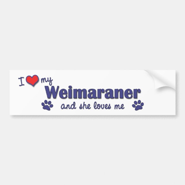 Pegatina Para Coche Amo mi Weimaraner (el perro femenino) (Frente)