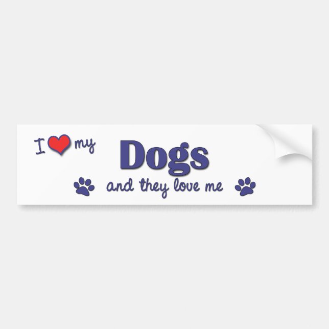 Pegatina Para Coche Amo mis perros (los perros múltiples) (Frente)
