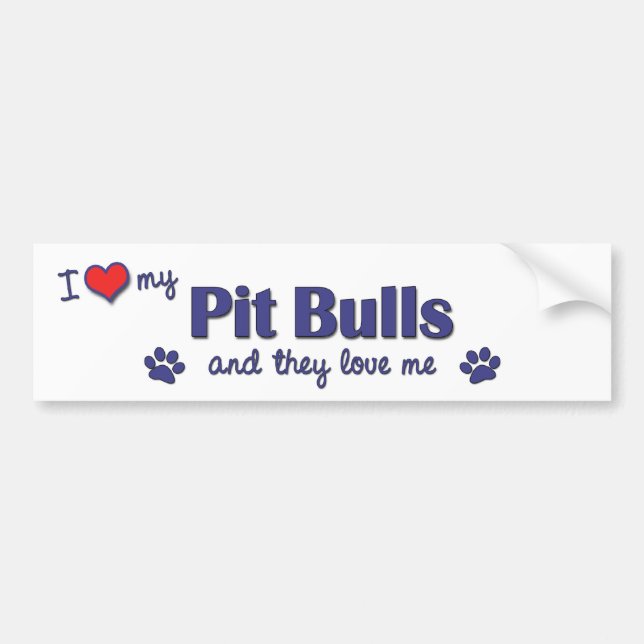 Pegatina Para Coche Amo mis pitbulls (los perros múltiples) (Frente)