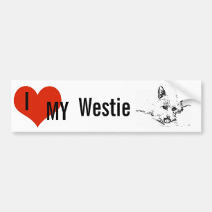 Pegatina Para Coche Amor de Westies, dibujo blanco y negro