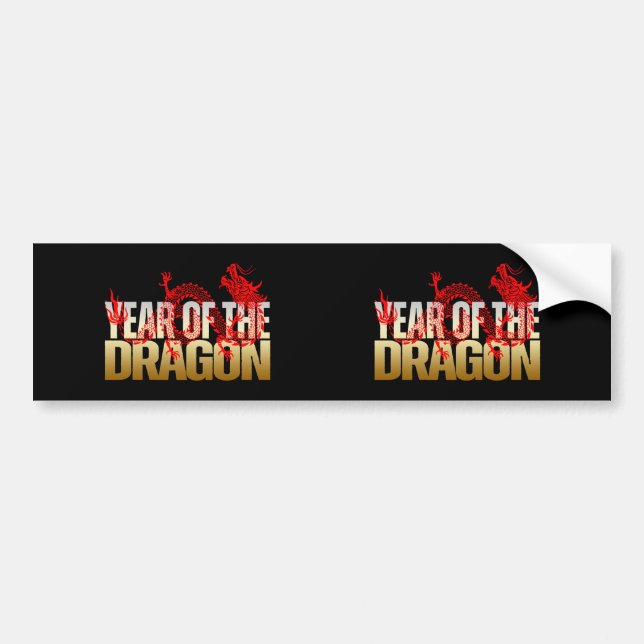 PEGATINA PARA COCHE AÑO DEL DRAGÓN ROJO ORO (Frente)