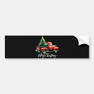 Pegatina Para Coche Árbol de Navidad Alegre en Camión Rojo Vintage Fam