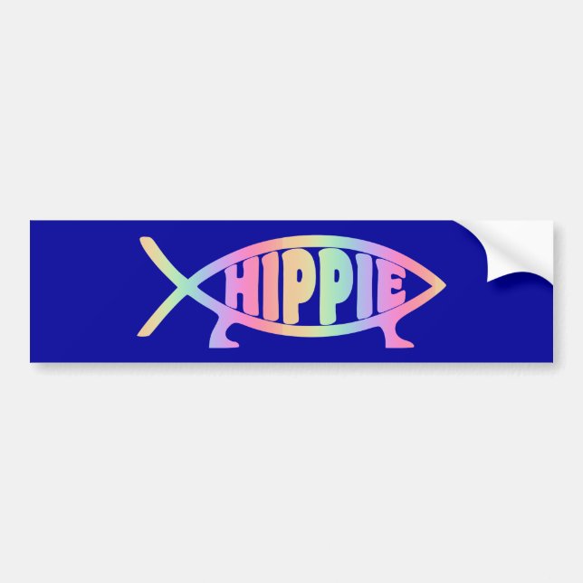 Pegatina Para Coche Arco iris de los pescados del hippy (Frente)