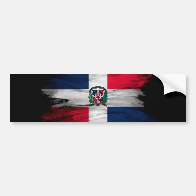 Pegatina Para Coche Ataque de pincel de bandera de República Dominican (Frente)
