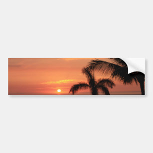 Pegatina Para Coche Atardecer Naranja hawaiano, pájaros y palmeras
