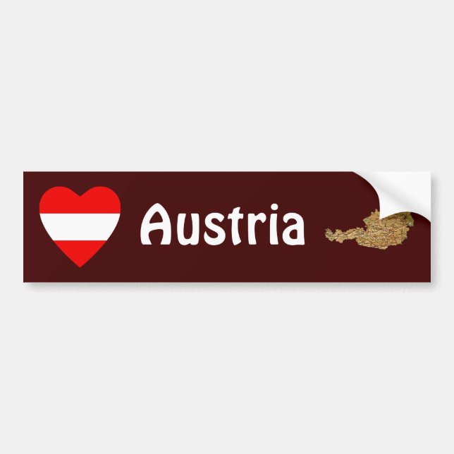 Pegatina Para Coche Austria Flag Heart + Map Bumper Sticker (Frente)