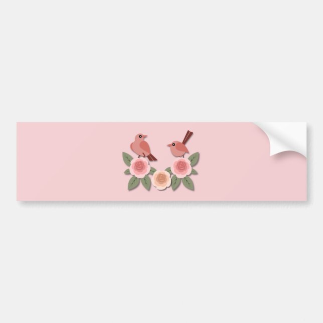 Pegatina Para Coche Aves amorosas rosas y Rosas floridos (Frente)