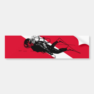 Pegatina Para Coche Bandera de buzo sumergido con ilustración de buzo 