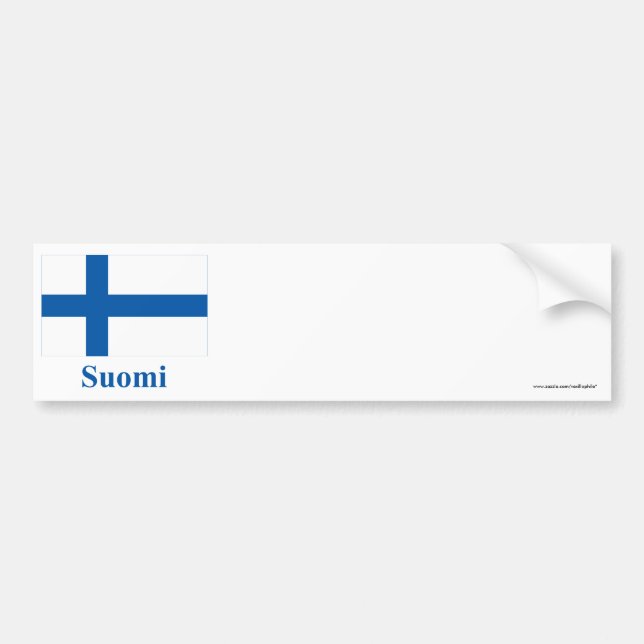 Pegatina Para Coche Bandera de Finlandia con nombre en finés (Frente)