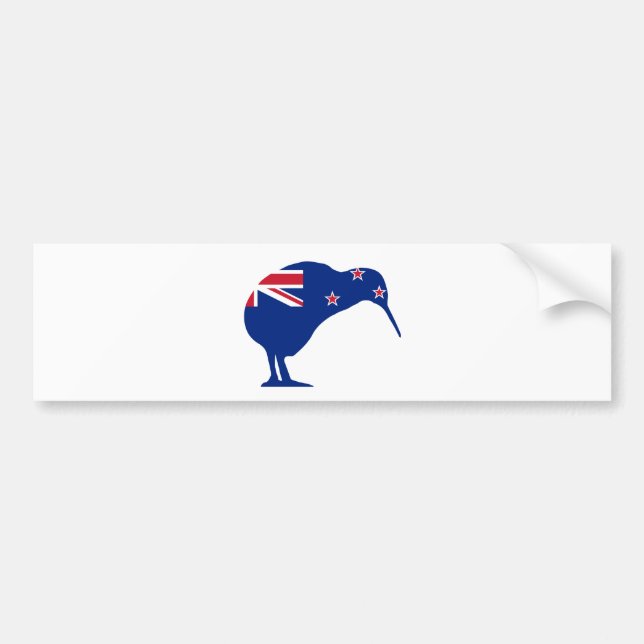 Pegatina Para Coche Bandera de Nueva Zelanda con Kiwi SIlhouette (Frente)