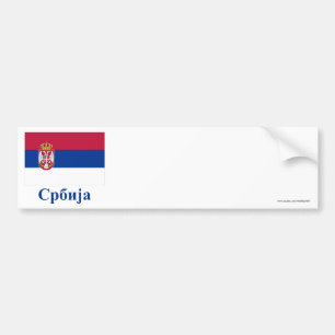 Pegatina Para Coche Bandera de Serbia con nombre en servio