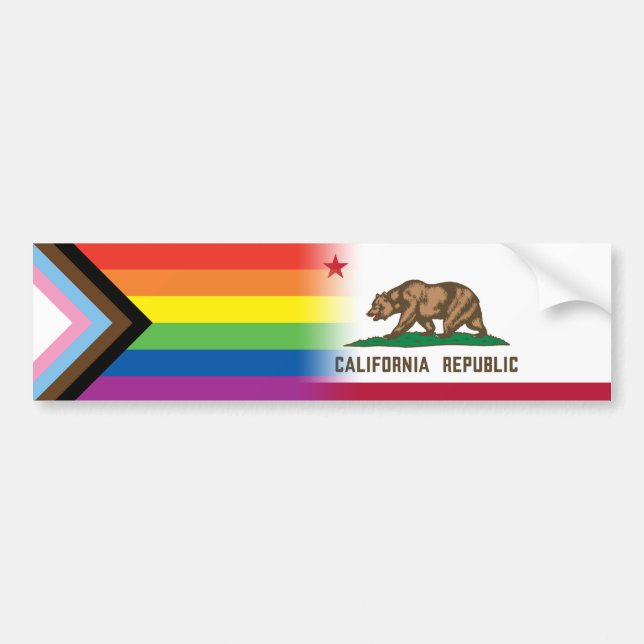 Pegatina Para Coche Bandera del Orgullo LGBTQ Inclusive Progress Calif (Frente)