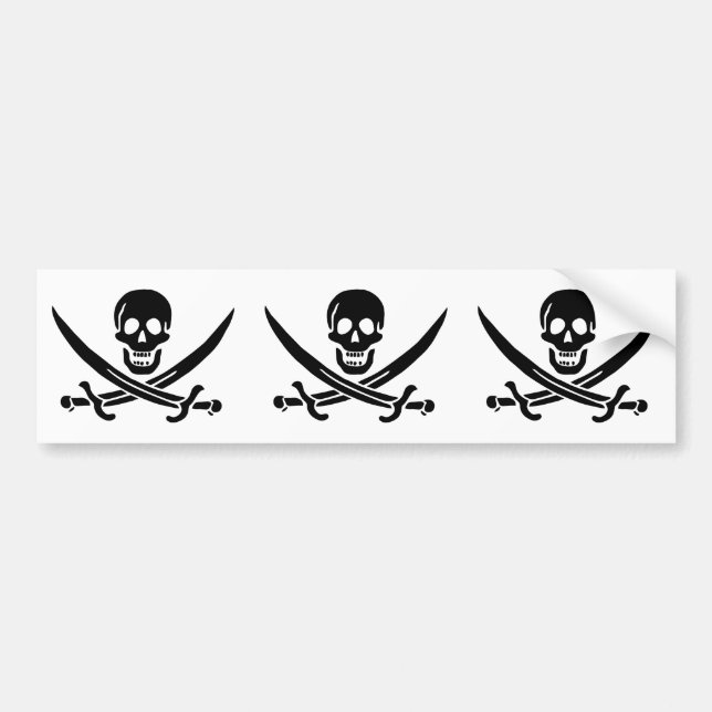 Pegatina Para Coche Bandera Pirata Calavera Espadas Cruzadas (Frente)