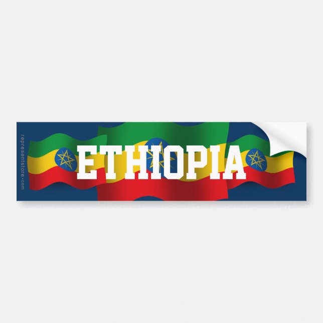 Pegatina Para Coche Bandera que agita de Etiopía (Frente)