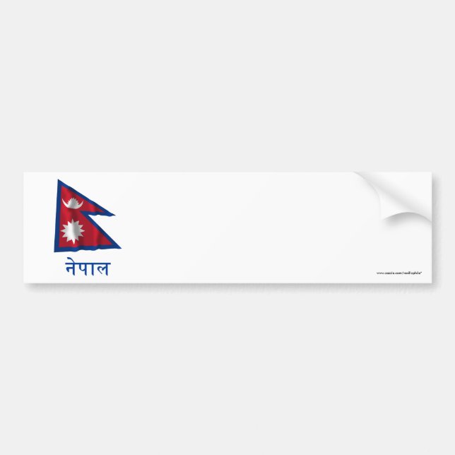 Pegatina Para Coche Bandera que agita de Nepal con nombre en Nepali (Frente)