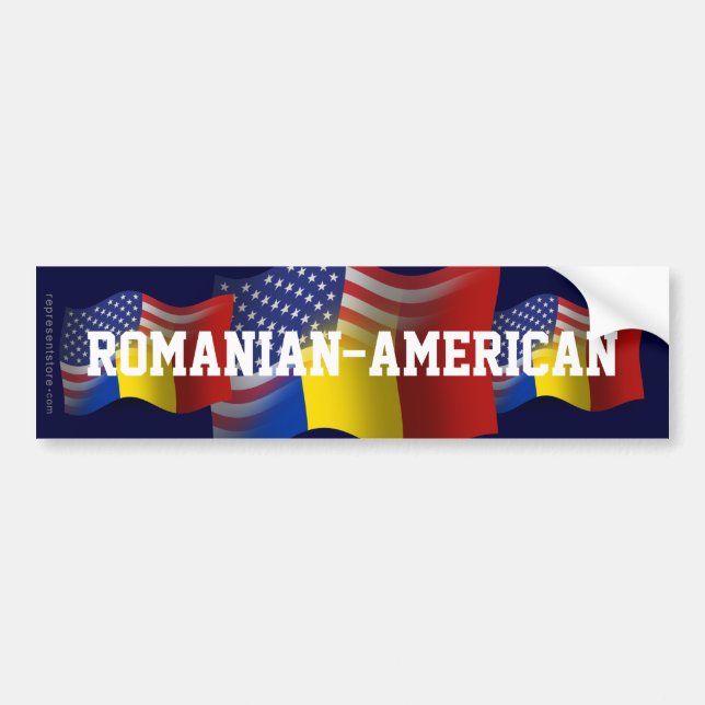 Pegatina Para Coche Bandera que agita Rumano-Americana (Frente)