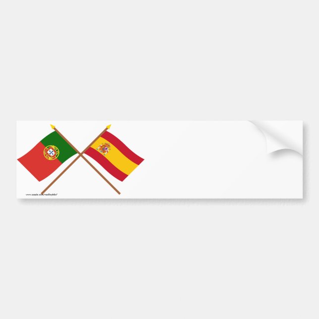 Pegatina Para Coche Banderas cruzadas de Portugal y de España (Frente)