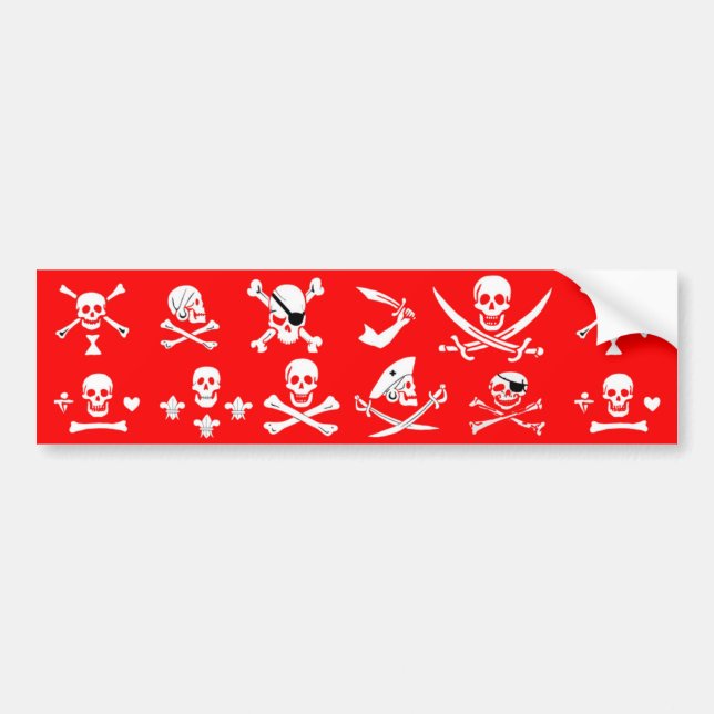 PEGATINA PARA COCHE BANDERAS DE PIRATAS ROJAS, HUESOS CRUZADOS, ESPALD (Frente)