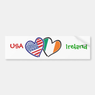 Pegatina Para Coche Banderas del corazón de Irlanda de Estados Unidos
