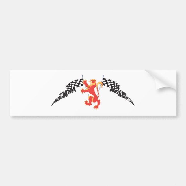 Pegatina Para Coche banderas desenfrenadas y a cuadros del león (Frente)