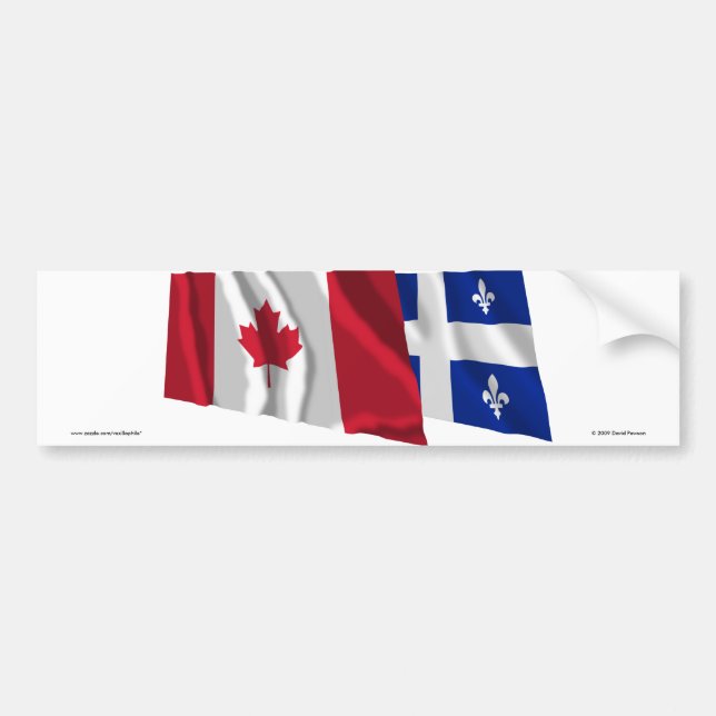 Pegatina Para Coche Banderas que agitan de Canadá y de Quebec (Frente)