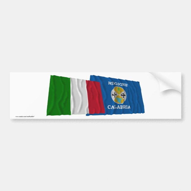 Pegatina Para Coche Banderas que agitan de Italia y de Calabria (Frente)