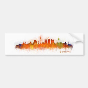 Pegatina Para Coche Barcelona Skyline watercolor v03