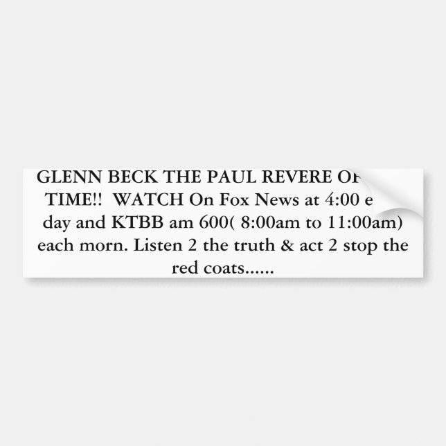 PEGATINA PARA COCHE ¡BECK PAUL REVERE DE NUESTRO TIEMPO!!  RELOJ… (Frente)