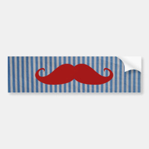 Pegatina Para Coche Bigote rojo divertido y rayas blancas azules