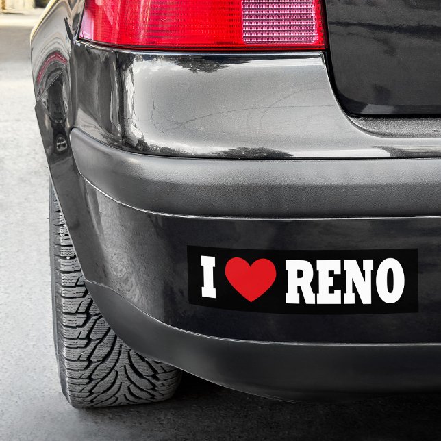 Pegatina Para Coche Blanco y negro que amo a Reno (Black and White I Love Reno Bumper Sticker)