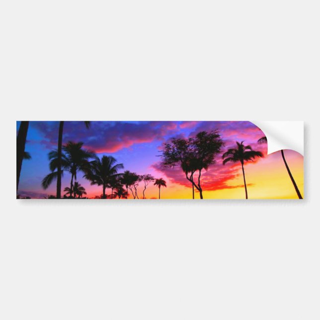 Pegatina Para Coche Blue Red Sunset Exotic Hawaiian Beach Palm Trees (Frente)