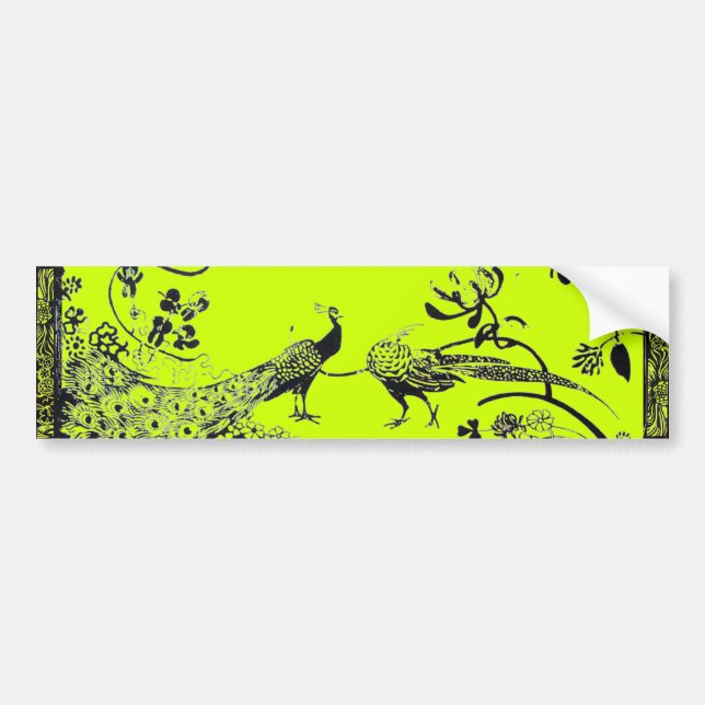 Pegatina Para Coche BODA AMAR AVES negro y amarillo verde (Frente)