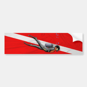 Pegatina Para Coche Buceador y bandera arrugada de la zambullida