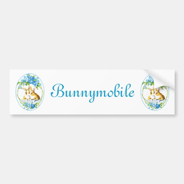 Pegatina Para Coche Bunnies En Las Flores Azules (Frente)