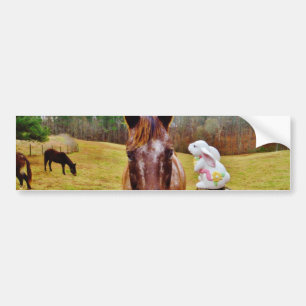 Pegatina Para Coche Bunny de Pascua y caballo marrón