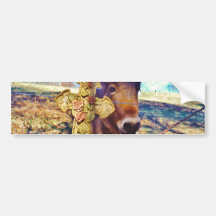 Pegatina Para Coche Burro con cruz Rosa