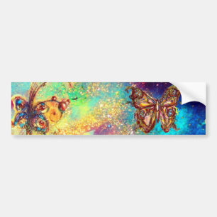 PEGATINA PARA COCHE BUTTERFLY IN GOLD BLUE SPARKLES