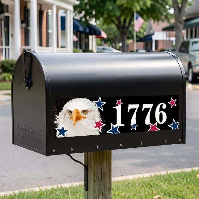 Pegatina Para Coche Buzón Patriótico Águila Números Festivos Americana (Patriotic mailbox sticker featuring a bald eagle & red, white & blue stars. Show your USA pride!)