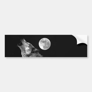 Pegatina Para Coche BW Wolf Howling en la Luna