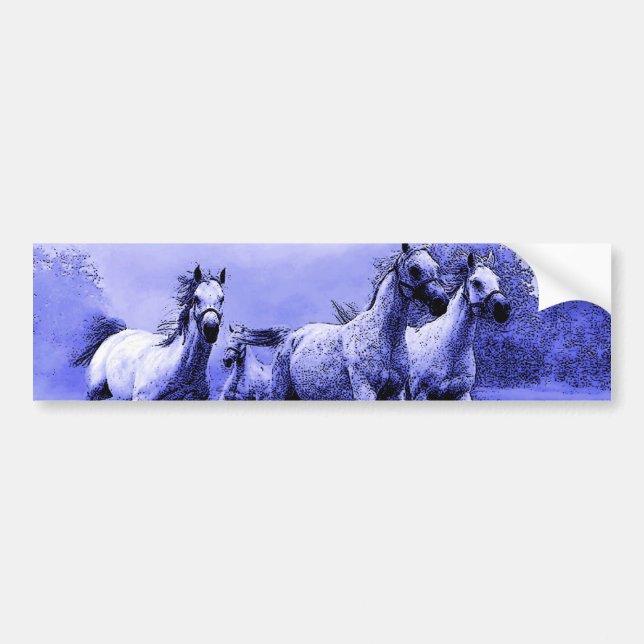 Pegatina Para Coche Caballos en marcha y luz luna azul (Frente)
