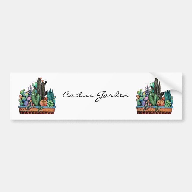 Pegatina Para Coche Cactus Garden Cute Watercolor En Pot (Frente)