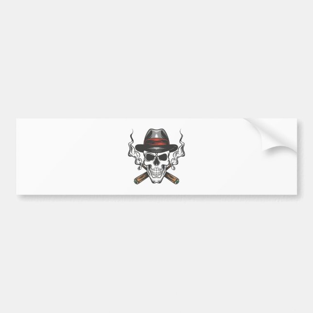Pegatina Para Coche Calavera de gánster con sombrero fedora (Frente)