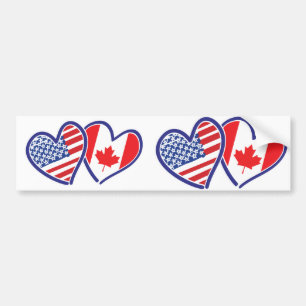Pegatina Para Coche Canadiense y corazones de la bandera de América