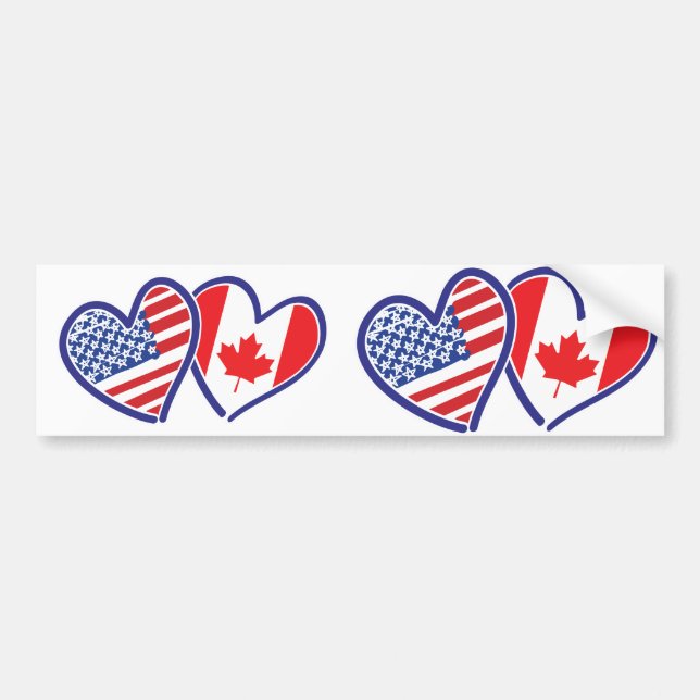Pegatina Para Coche Canadiense y corazones de la bandera de América (Frente)