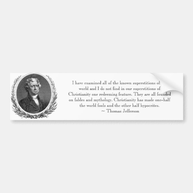 Pegatina Para Coche Cita Bumpersticker de Thomas Jefferson (Frente)