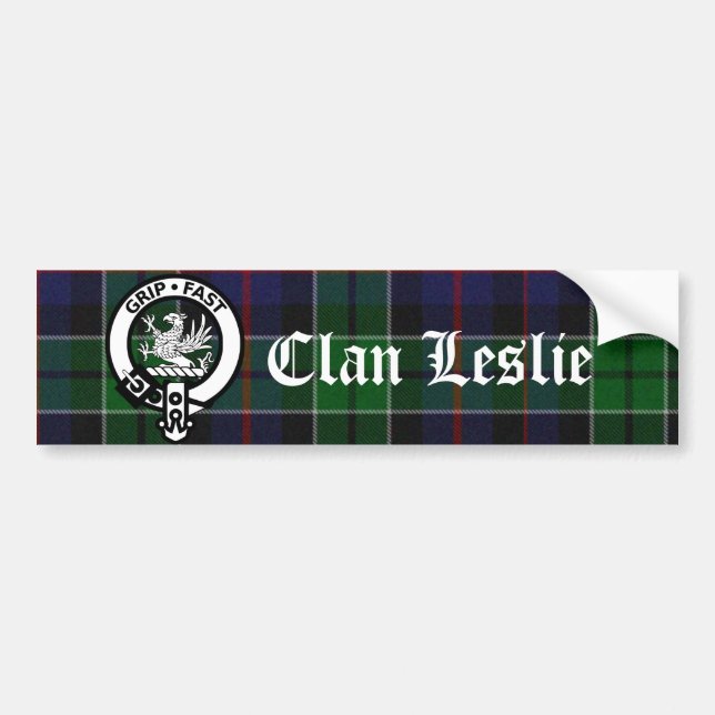 Pegatina Para Coche Clan Leslie Tartan y Escudo Bumper Sticker (Frente)
